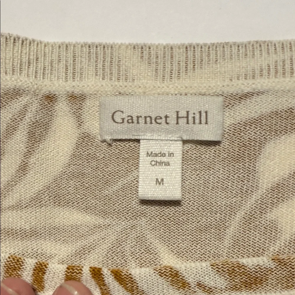 Garnet Hill Mustard Brown and White long sleeve Botanical Leaf Pattern Sweater - Picture 6 of 8